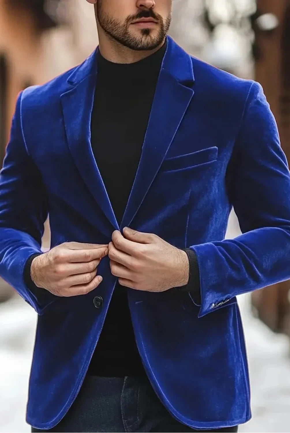 Men's Slim Fit Velvet Single-Breasted Blazer 2