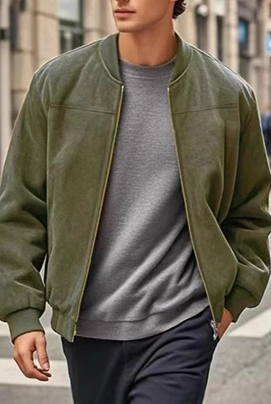 Men's Stand-Collar Zip Jacket with Regular Fit and Front Pockets 0