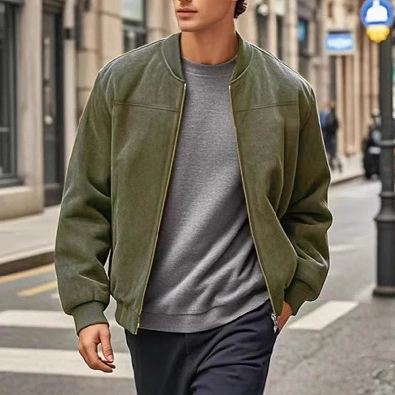 Men's Stand-Collar Zip Jacket with Regular Fit and Front Pockets 0