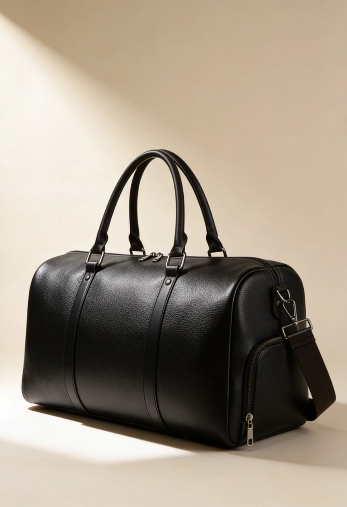 Men's Structured Leather-Look Duffle Bag with Adjustable Shoulder Strap 2