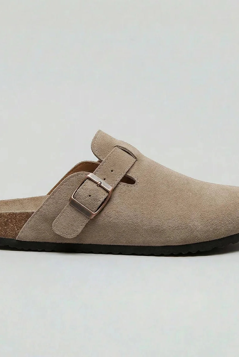 Men's Suede Slip-On Clogs with Adjustable Buckle and Cork-Style Footbed 0