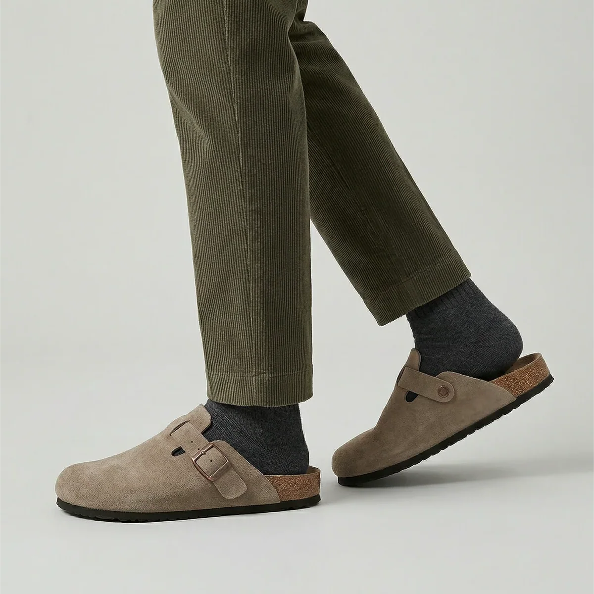 Men's Suede Slip-On Clogs with Adjustable Buckle and Cork-Style Footbed 1