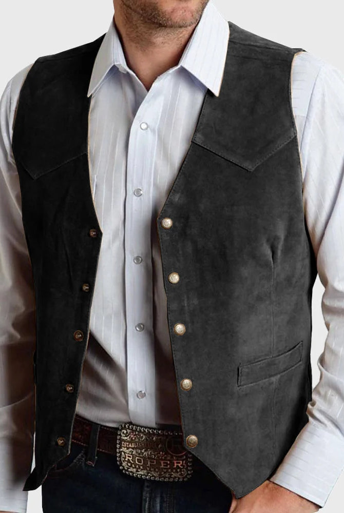 Men's Suede Western Snap-Front Vest with Tailored Fit and Functional Welt Pockets 1