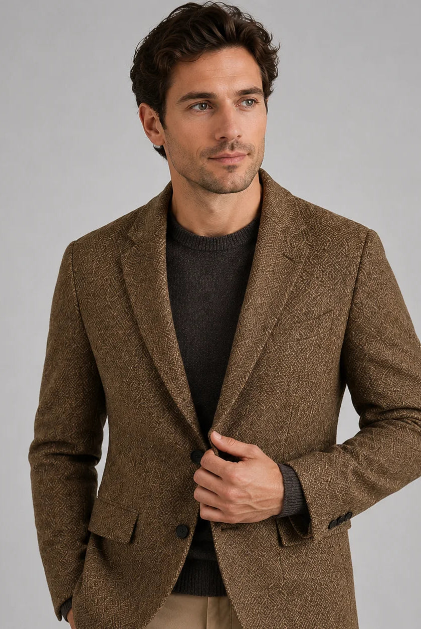 Men's Tailored Herringbone Wool-Blend Blazer 0