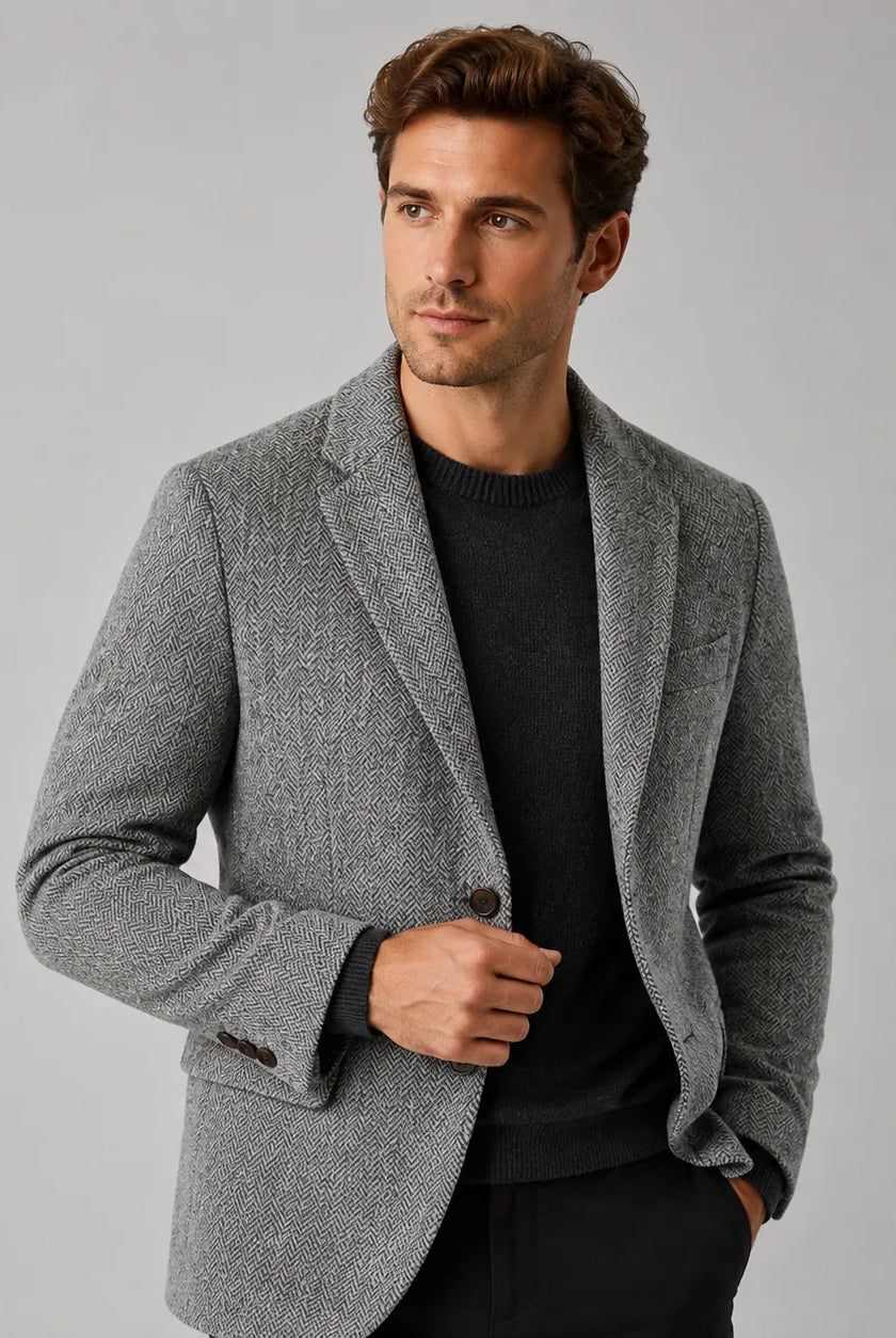 Men's Tailored Herringbone Wool-Blend Blazer 1