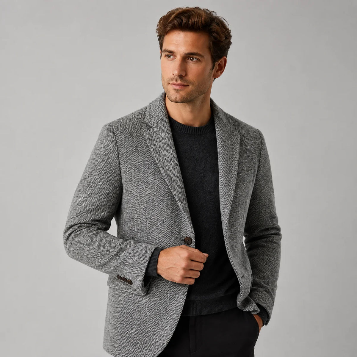 Men's Tailored Herringbone Wool-Blend Blazer 1