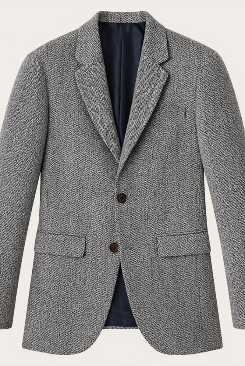Men's Tailored Herringbone Wool-Blend Blazer 5