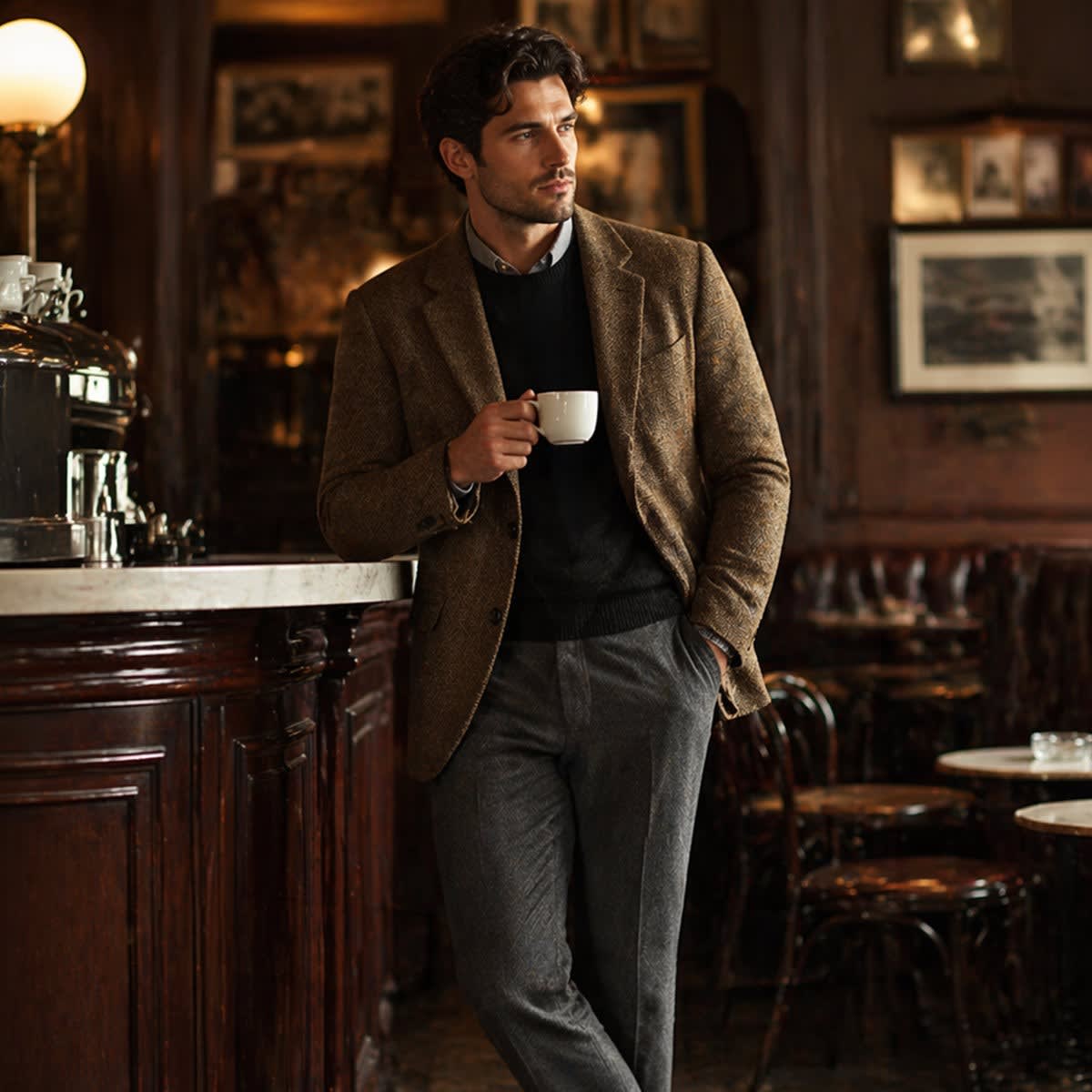 Men's Tailored Herringbone Wool-Blend Blazer 6