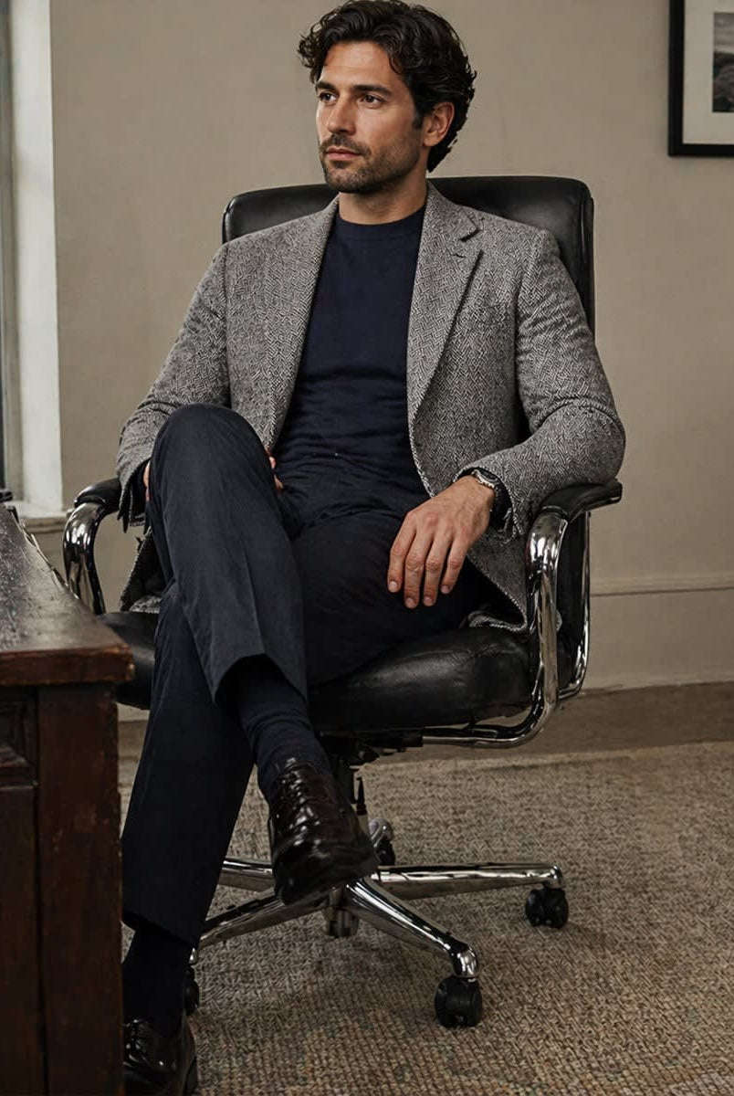 Men's Tailored Herringbone Wool-Blend Blazer 7