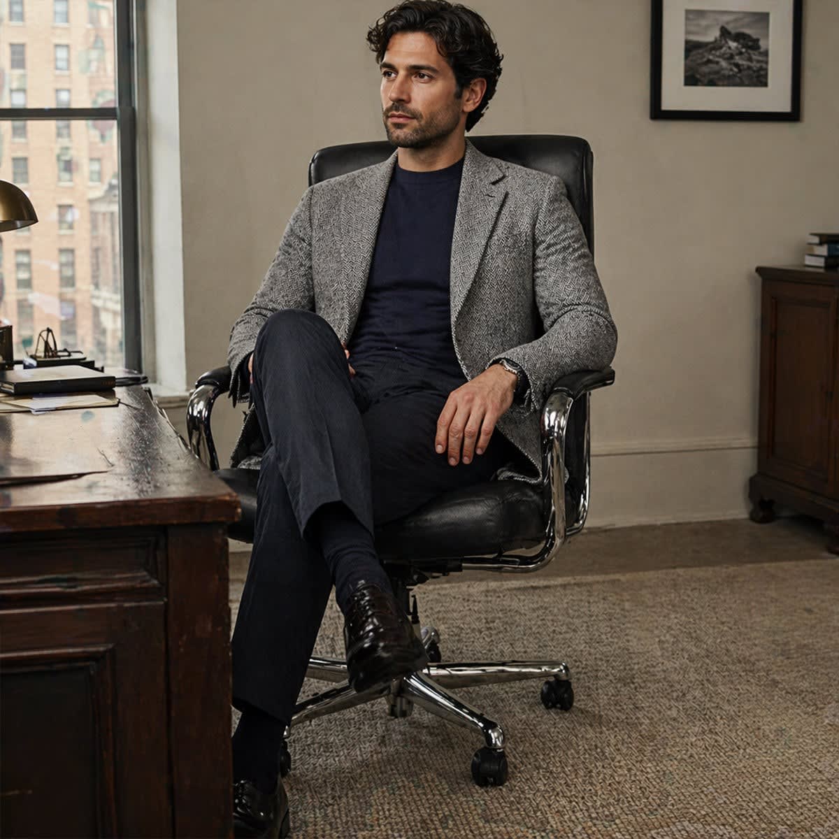 Men's Tailored Herringbone Wool-Blend Blazer 7
