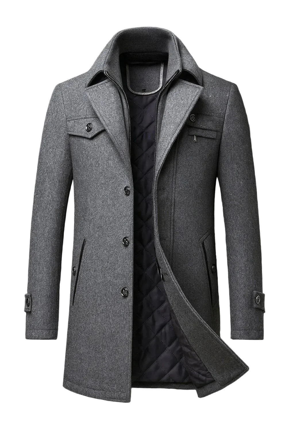 Men's Textured Collar Winter Coat with Warm Lining 2