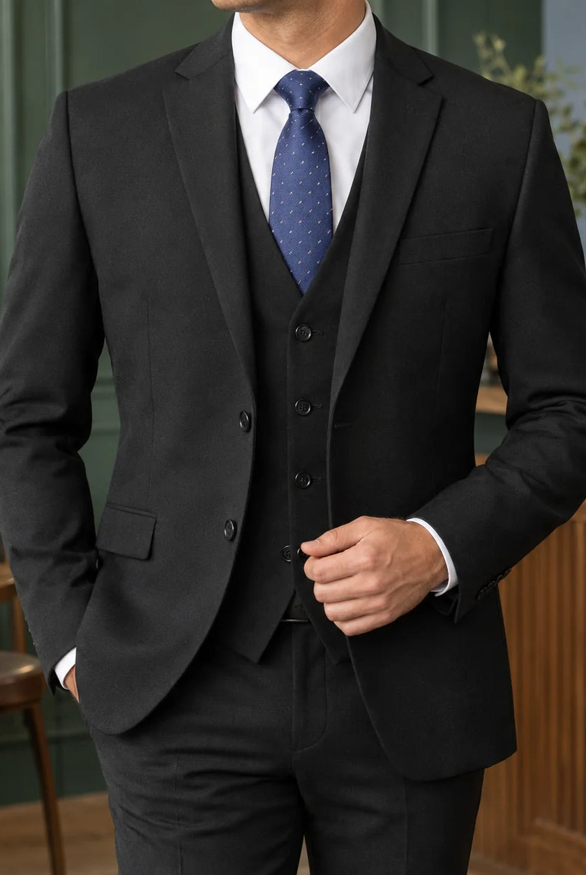 Men's Three-Piece Tailored Suit Set with Two-Button Blazer and Button-Front Vest 0