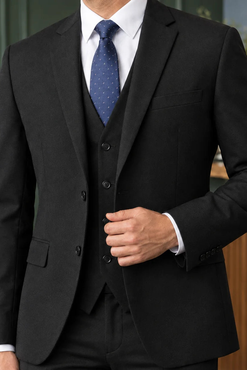Men's Three-Piece Tailored Suit Set with Two-Button Blazer and Button-Front Vest 1