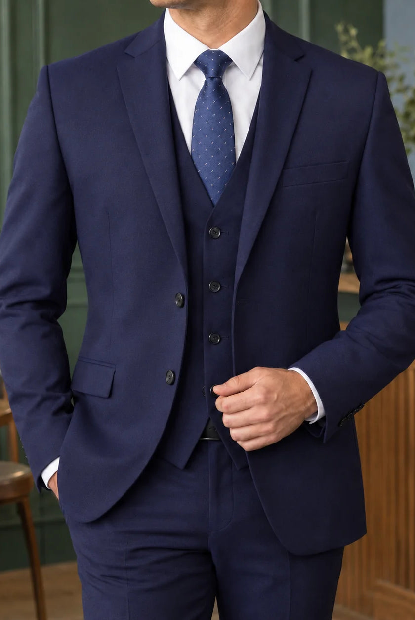 Men's Three-Piece Tailored Suit Set with Two-Button Blazer and Button-Front Vest 2