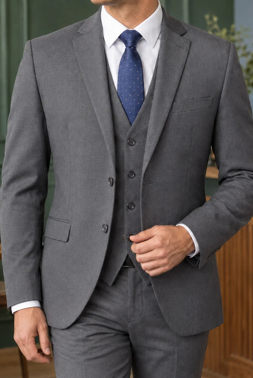 Men's Three-Piece Tailored Suit Set with Two-Button Blazer and Button-Front Vest 3