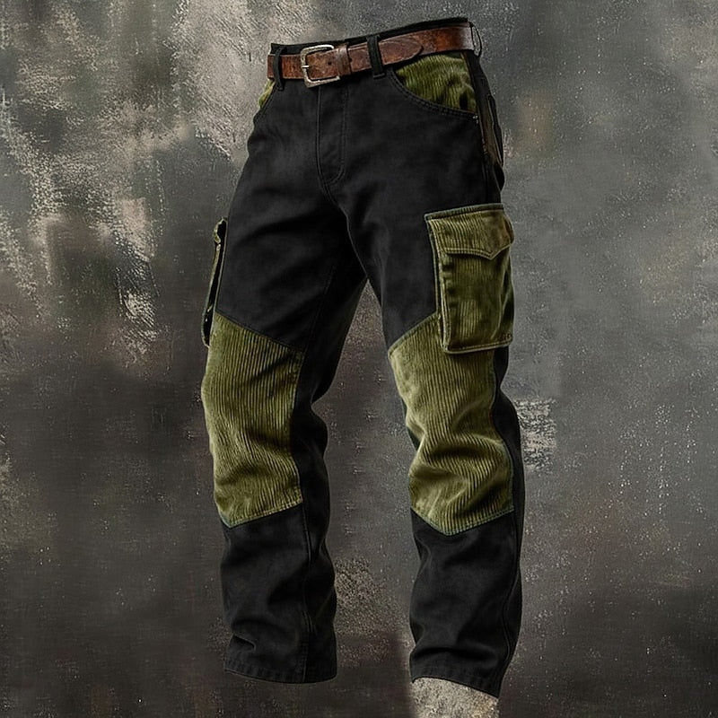 Men's Two-Tone Relaxed Fit Cargo Pants with Multiple Pockets 0
