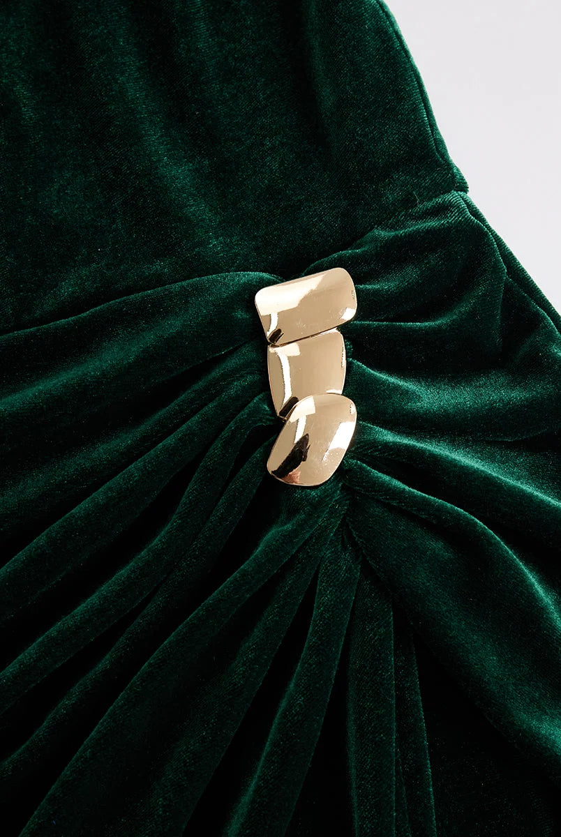 Men's Velvet Long-Sleeve Midi Dress with Ruffled Neckline 8