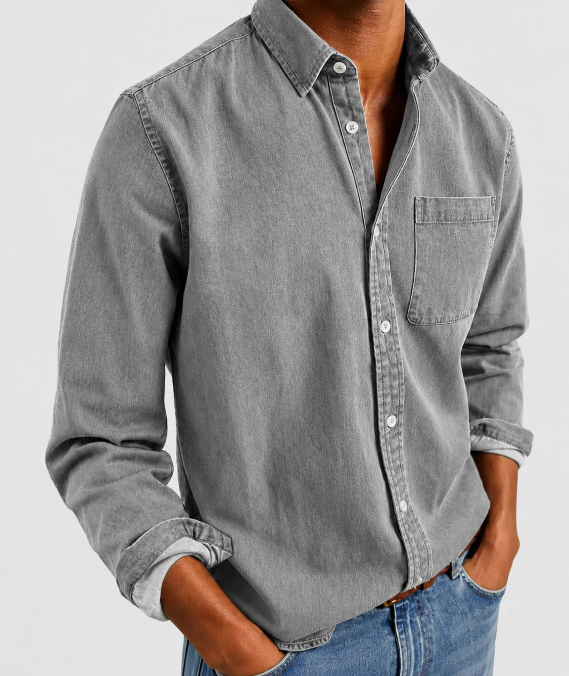 Men's Vintage Cotton Chambray Button-Front Shirt 5