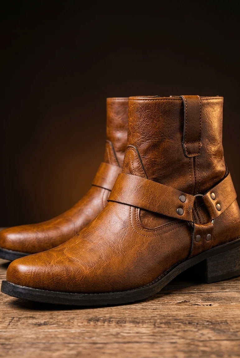 Men's Vintage Leather Lace-Up Boots with Cushioned Insoles and Sturdy Grip Outsole 0