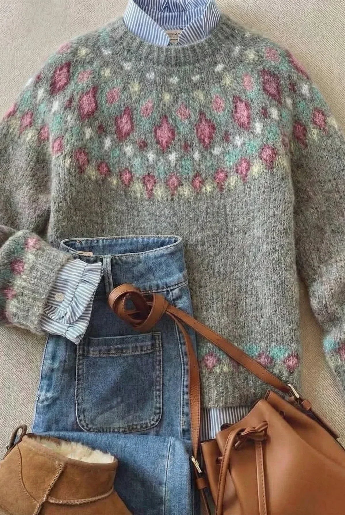 Men's Vintage Patterned Knit Christmas Sweater with Relaxed Fit 0
