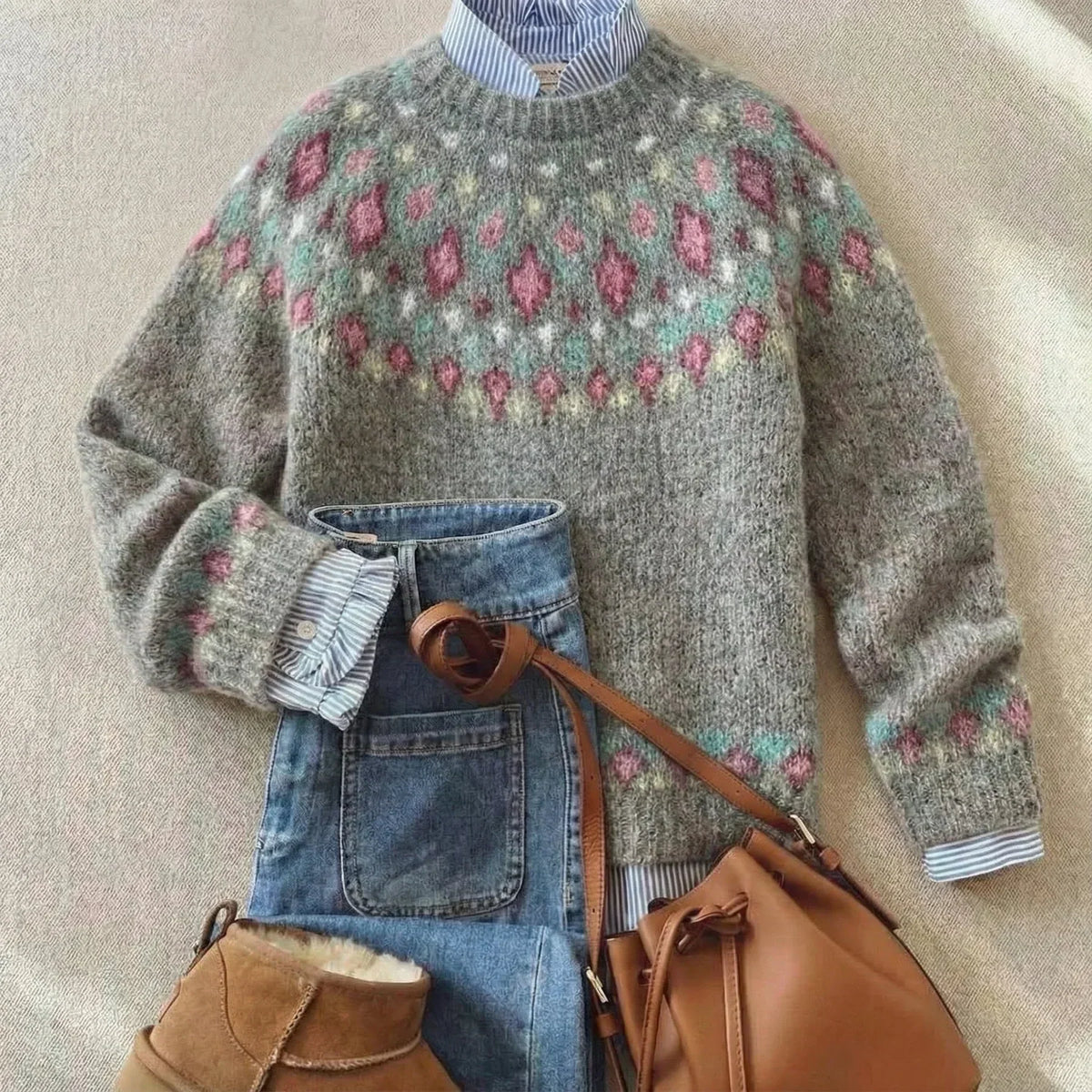 Men's Vintage Patterned Knit Christmas Sweater with Relaxed Fit 0