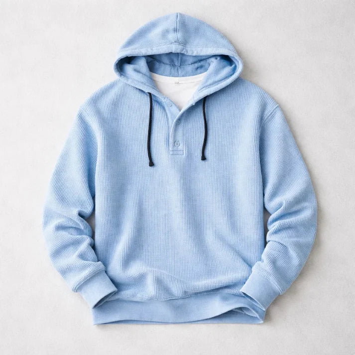 Men's Waffle-Knit Hooded Pullover with Henley Button Placket 4