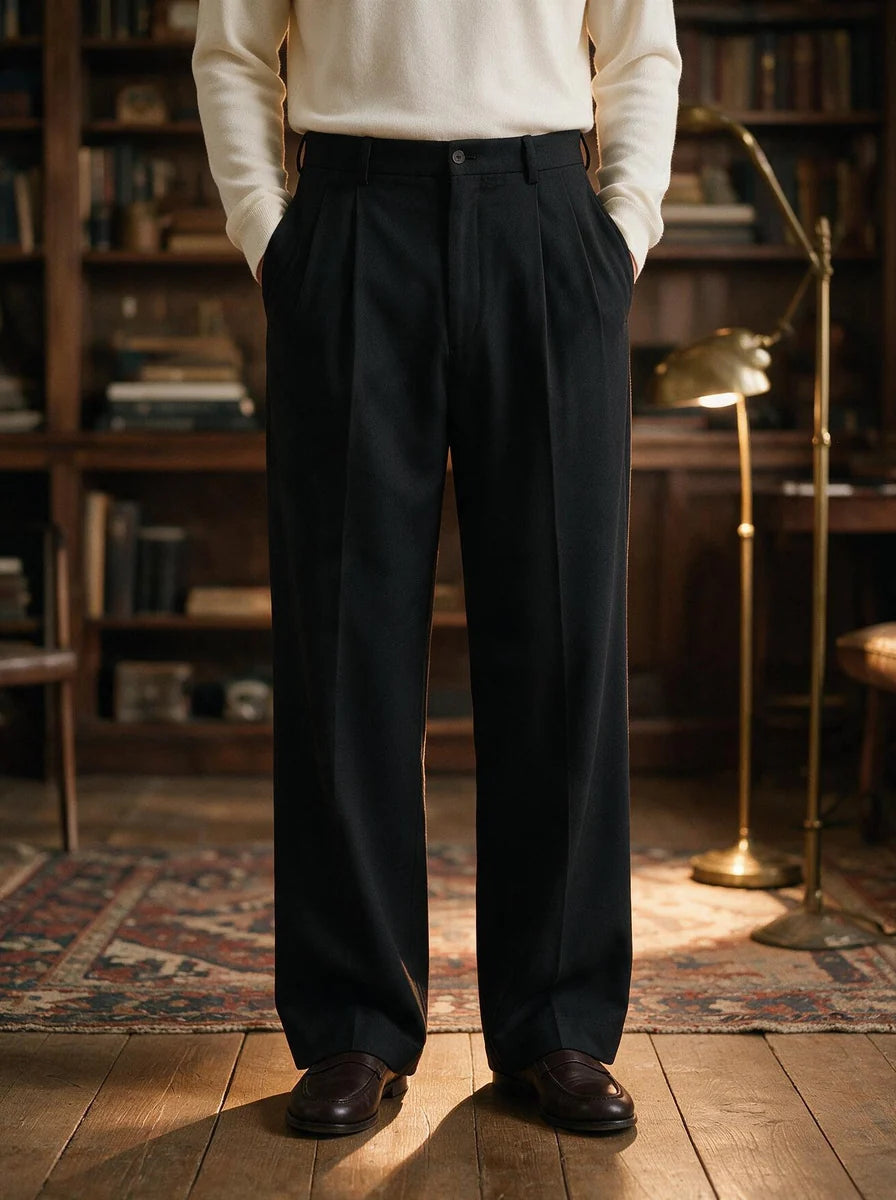 Men's Wide Leg Pleated Dress Pants with Tailored Waistband 2