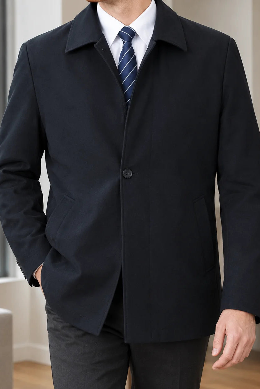 Men's Wool-Blend Single-Breasted Jacket with Pointed Collar 0