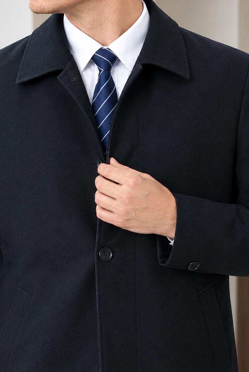 Men's Wool-Blend Single-Breasted Jacket with Pointed Collar 1