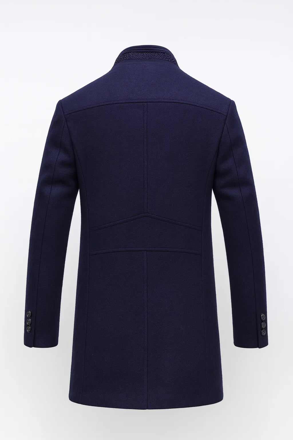 Men's Wool Blend Overcoat with Stand-Up Collar and Single-Breasted Closure 1
