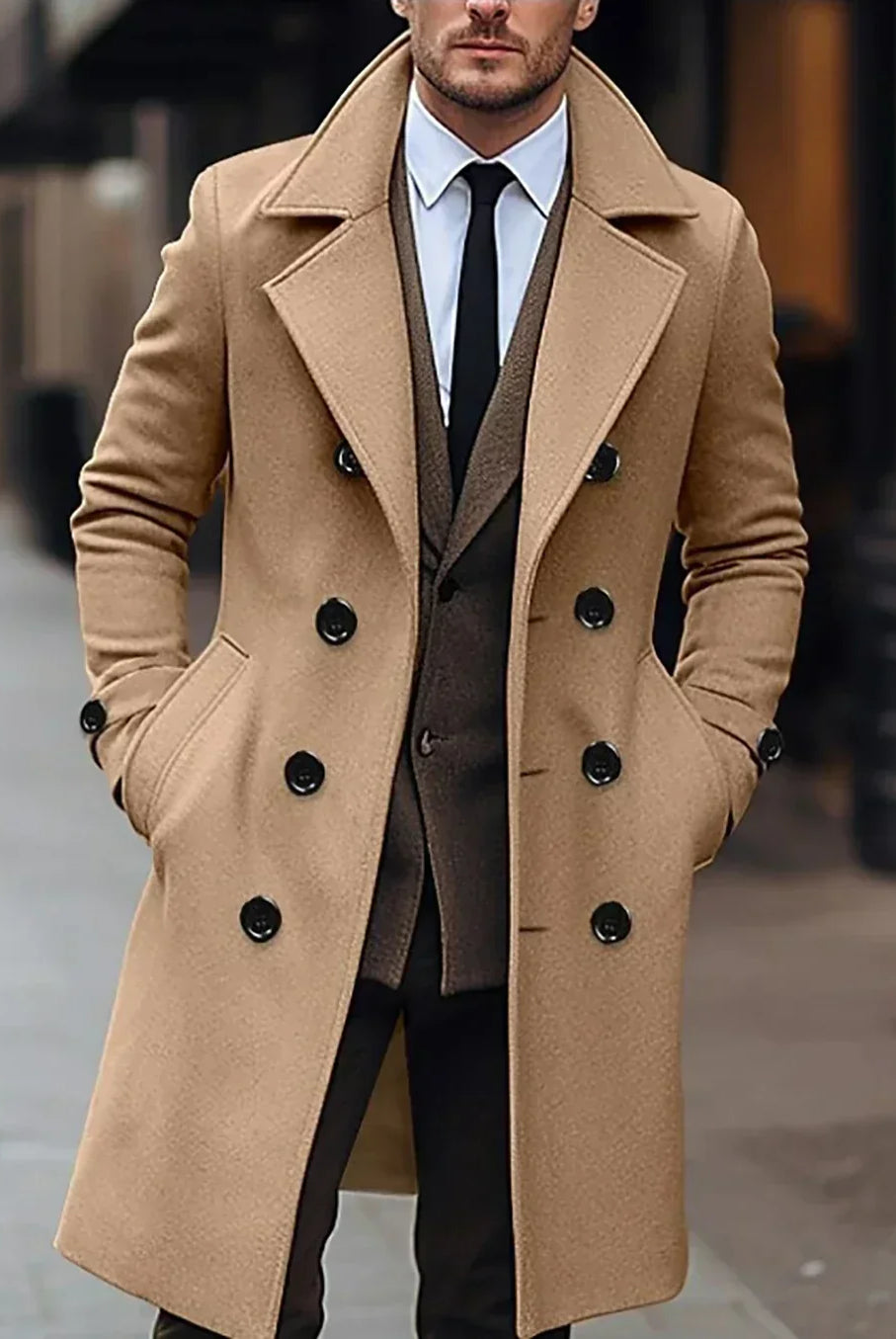 Men's Wool Double-Breasted Slim Fit Trench Coat 1