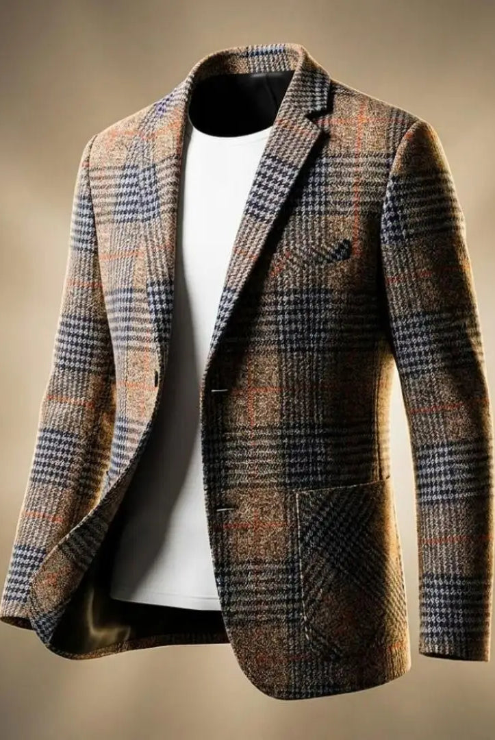 Men's Wool Houndstooth Notch Lapel Blazer Jacket 0