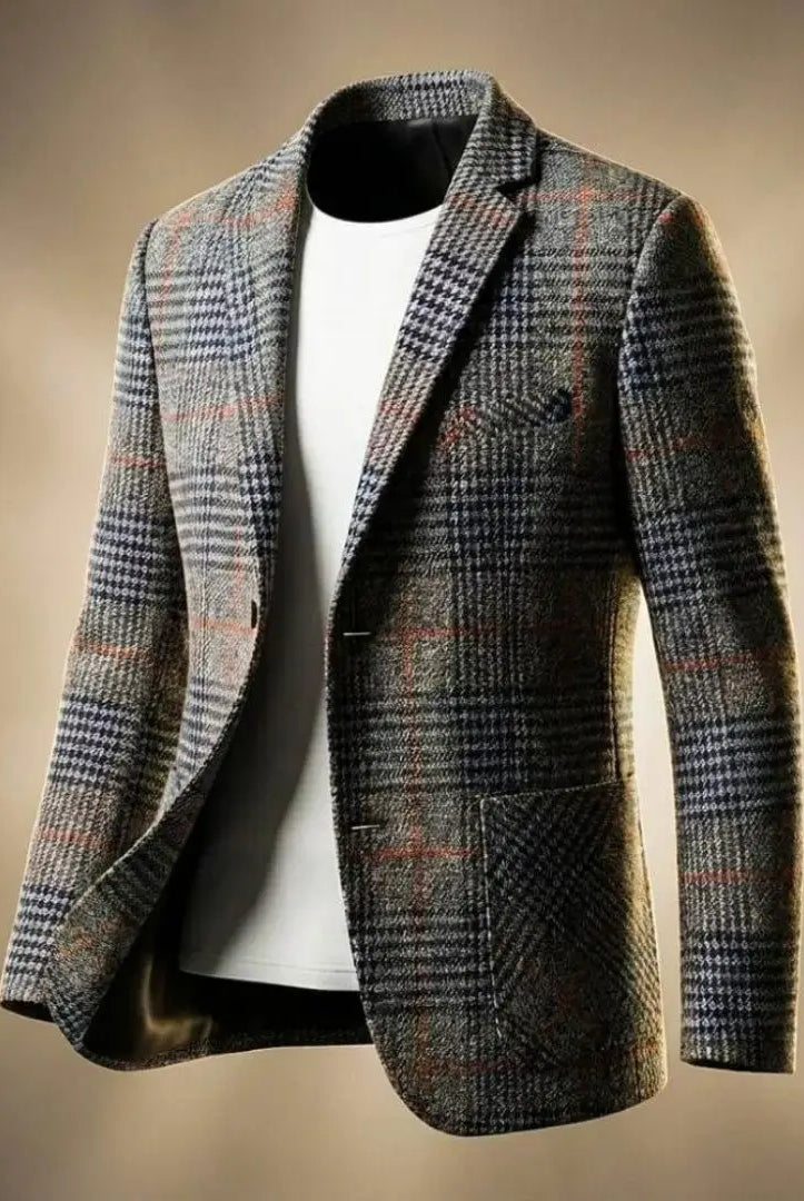 Men's Wool Houndstooth Notch Lapel Blazer Jacket 1