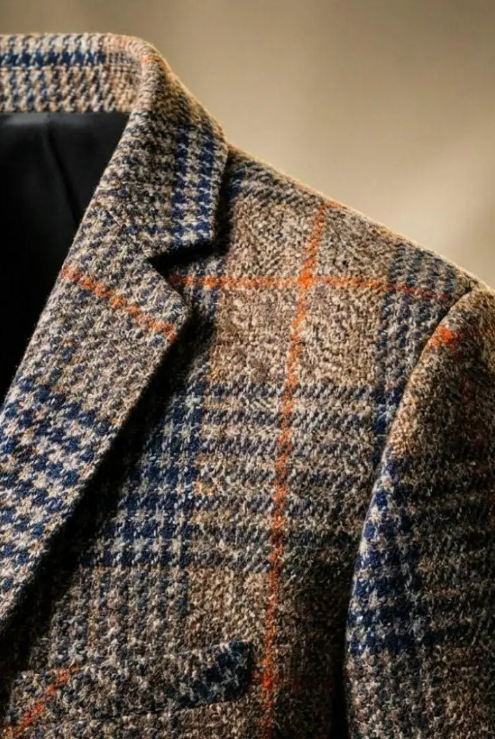 Men's Wool Houndstooth Notch Lapel Blazer Jacket 2