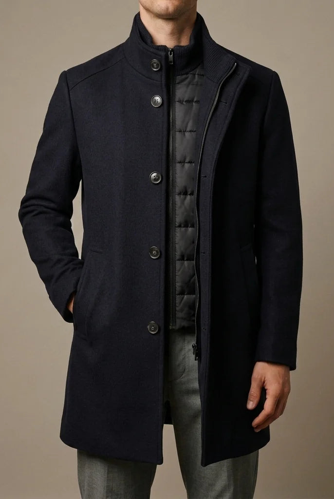 Men's Wool Tailored Overcoat with Insulated Lining and Button Closure 2