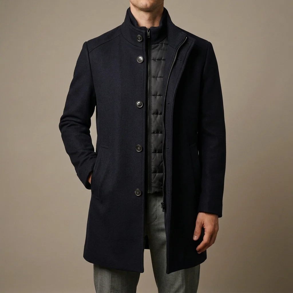 Men's Wool Tailored Overcoat with Insulated Lining and Button Closure 2