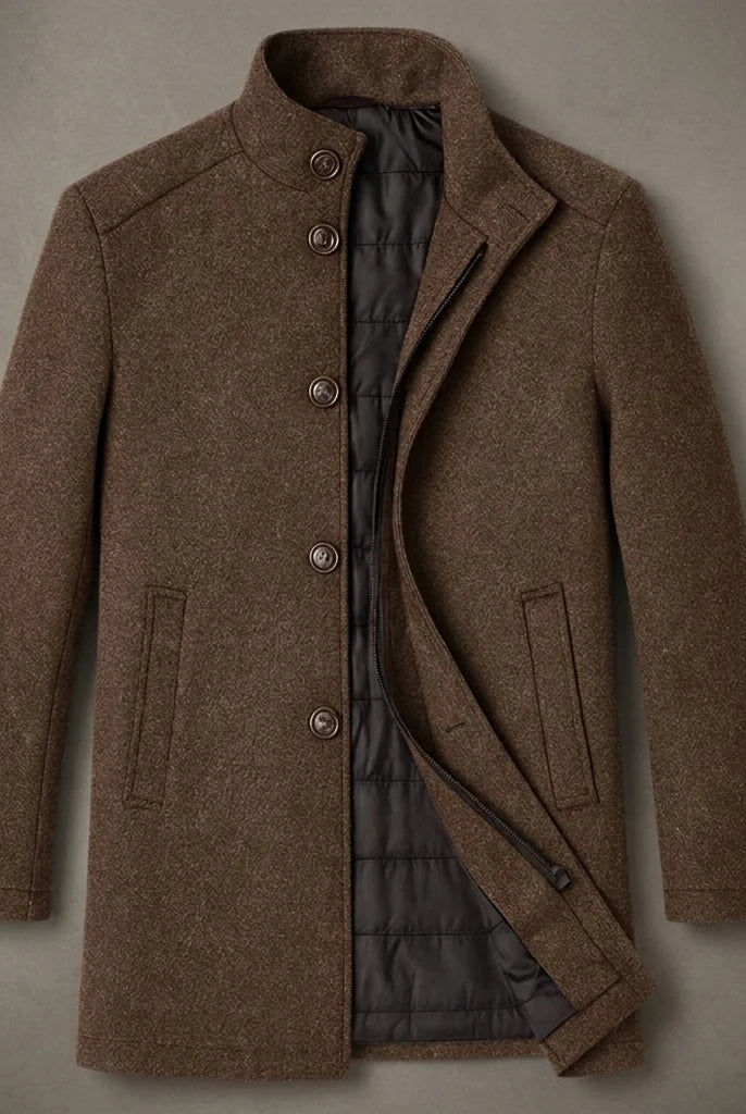 Men's Wool Tailored Overcoat with Insulated Lining and Button Closure 4