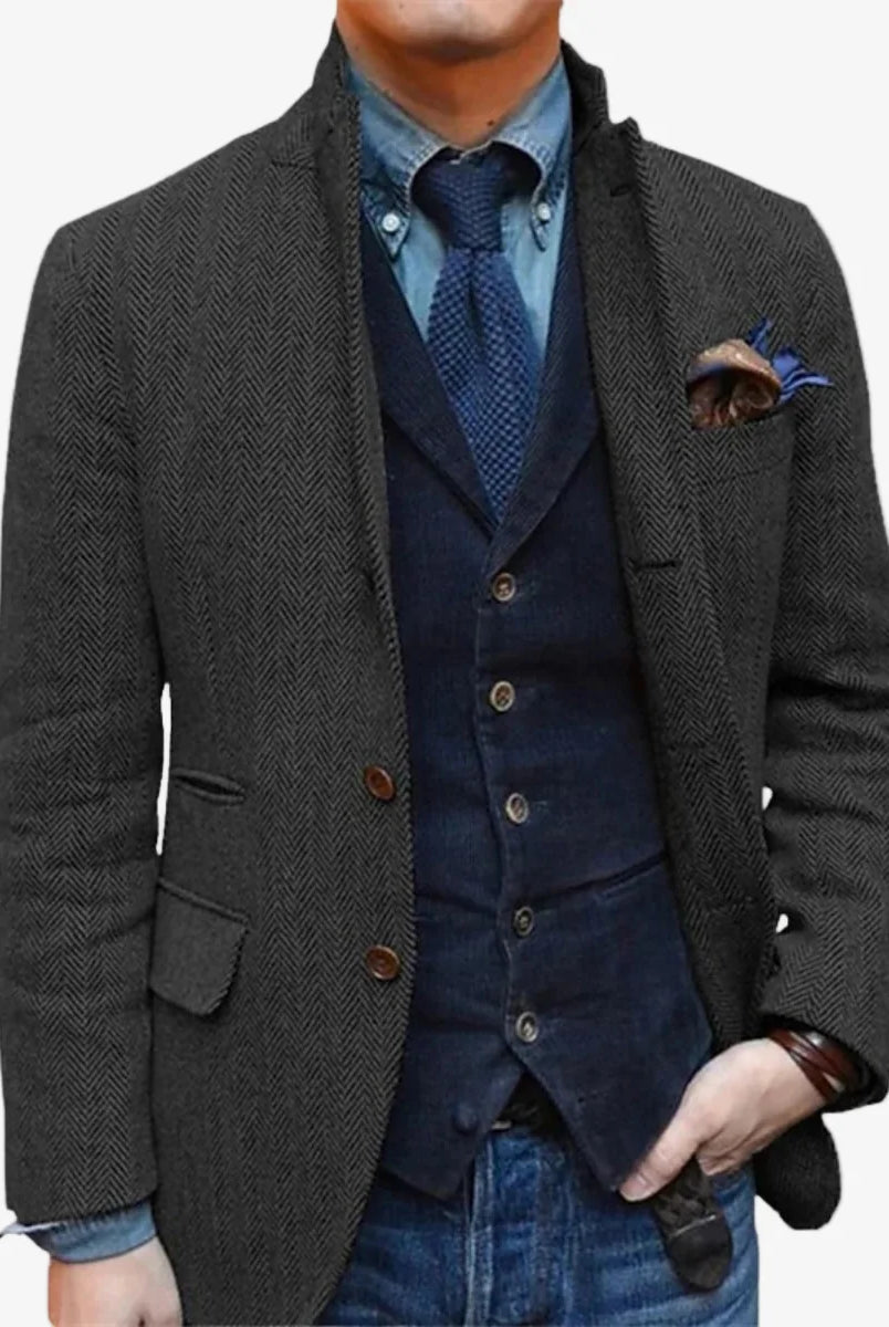 Men's Wool Tweed Single-Breasted Blazer Slim Tailored Fit 1