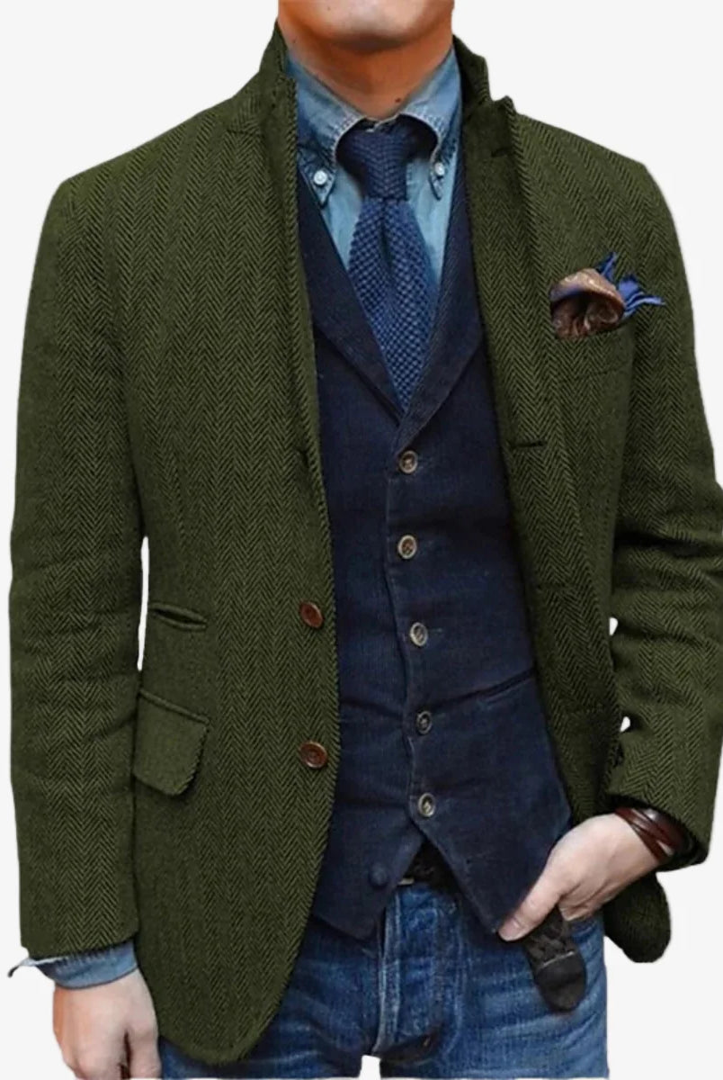 Men's Wool Tweed Single-Breasted Blazer Slim Tailored Fit 2