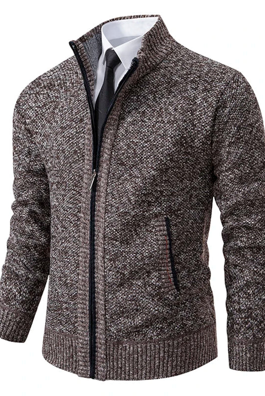 Men's Zip-Up Cardigan with High Collar and Ribbed Cuffs - 6