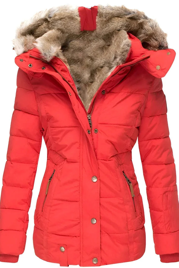 Women's Black Puffer Jacket with Fur-Lined Hood 1