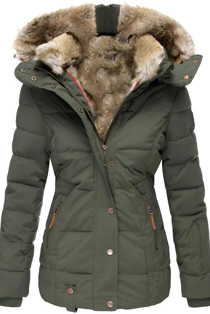 Women's Black Puffer Jacket with Fur-Lined Hood 2