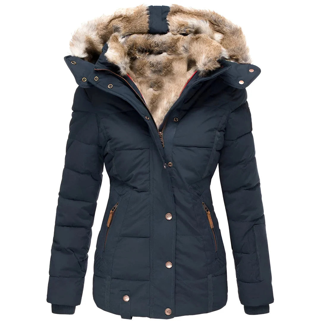 Women's Black Puffer Jacket with Fur-Lined Hood 3