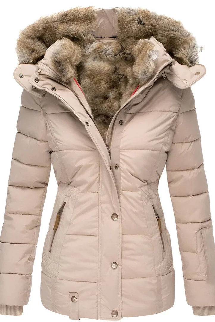 Women's Black Puffer Jacket with Fur-Lined Hood 4