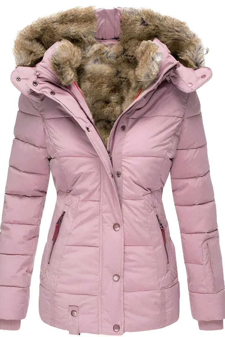 Women's Black Puffer Jacket with Fur-Lined Hood 5