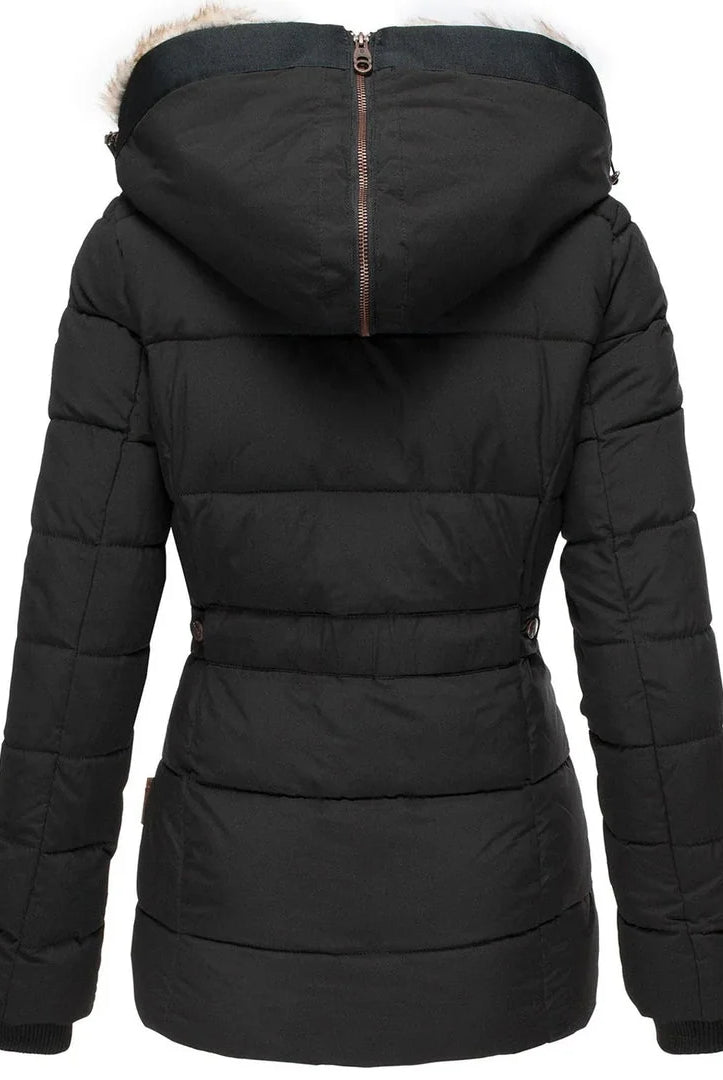 Women's Black Puffer Jacket with Fur-Lined Hood 6