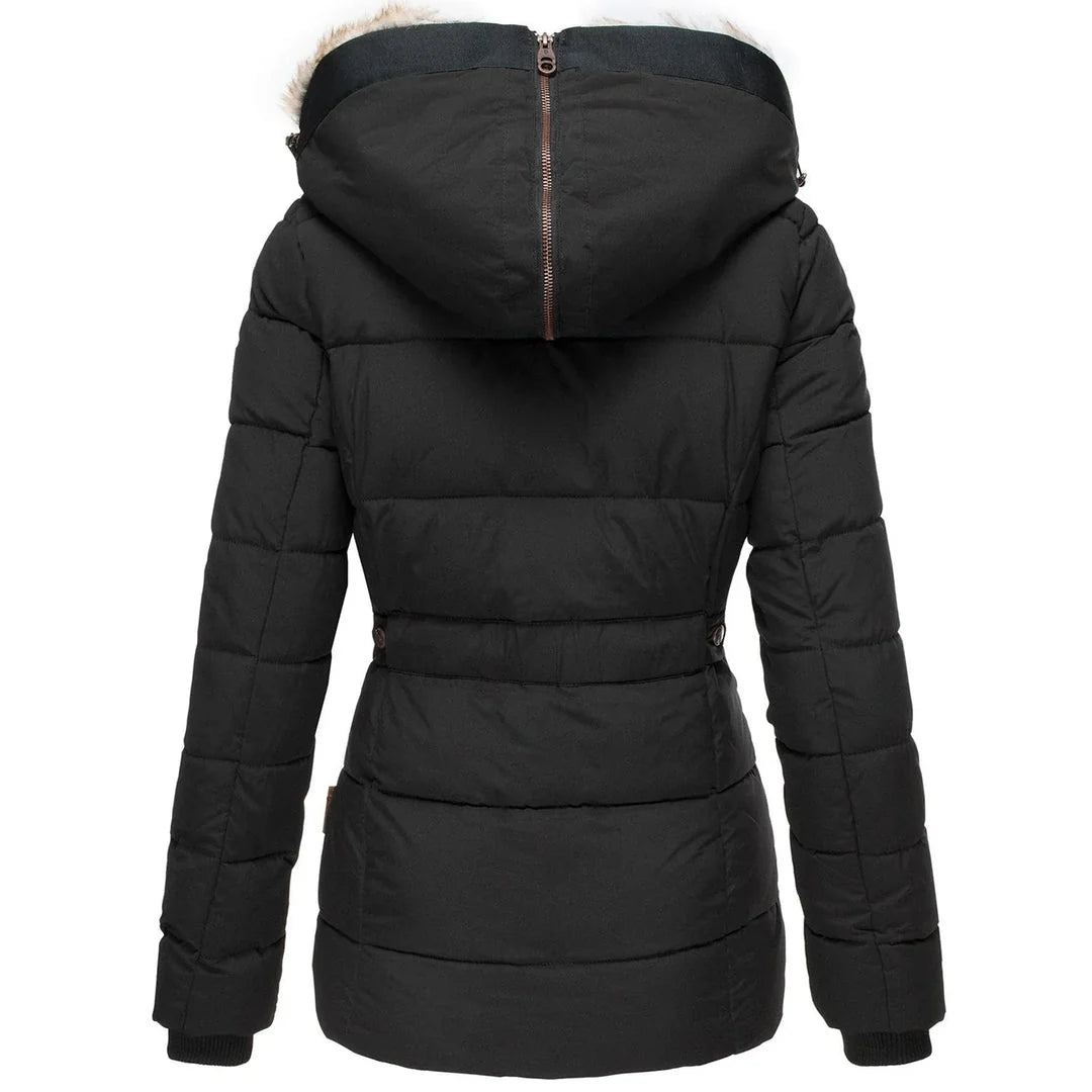 Women's Black Puffer Jacket with Fur-Lined Hood 6