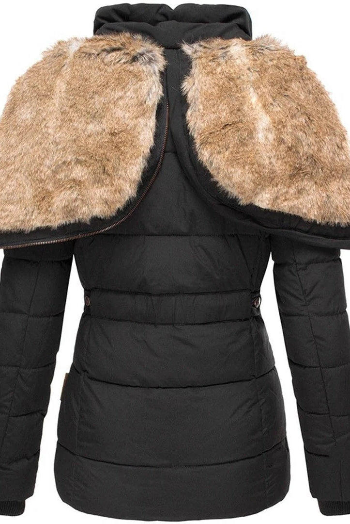 Women's Black Puffer Jacket with Fur-Lined Hood 7