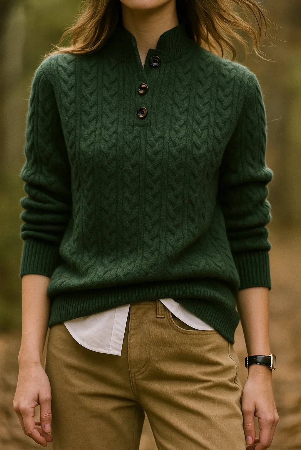 Women's Cable Knit Button-Front Cardigan Sweater with Stand Collar 5