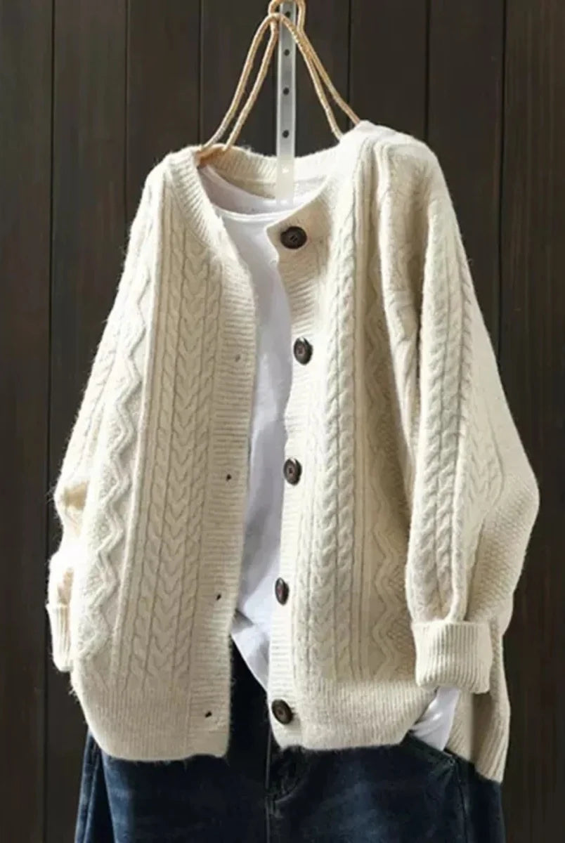 Women's Cable Knit Button-Front Cardigan with Relaxed Fit 0